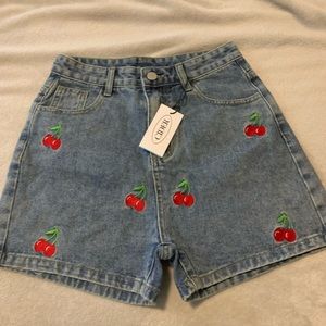 Cherry Pattern Denim Shorts